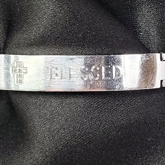 Mens Christian Blessed Cross Bracelet Engraved Stainless Steel Cuban Chain 8.25" - Picture 2 of 7